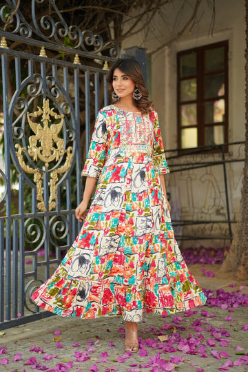 Multicolored Rayon Anarkali Gown