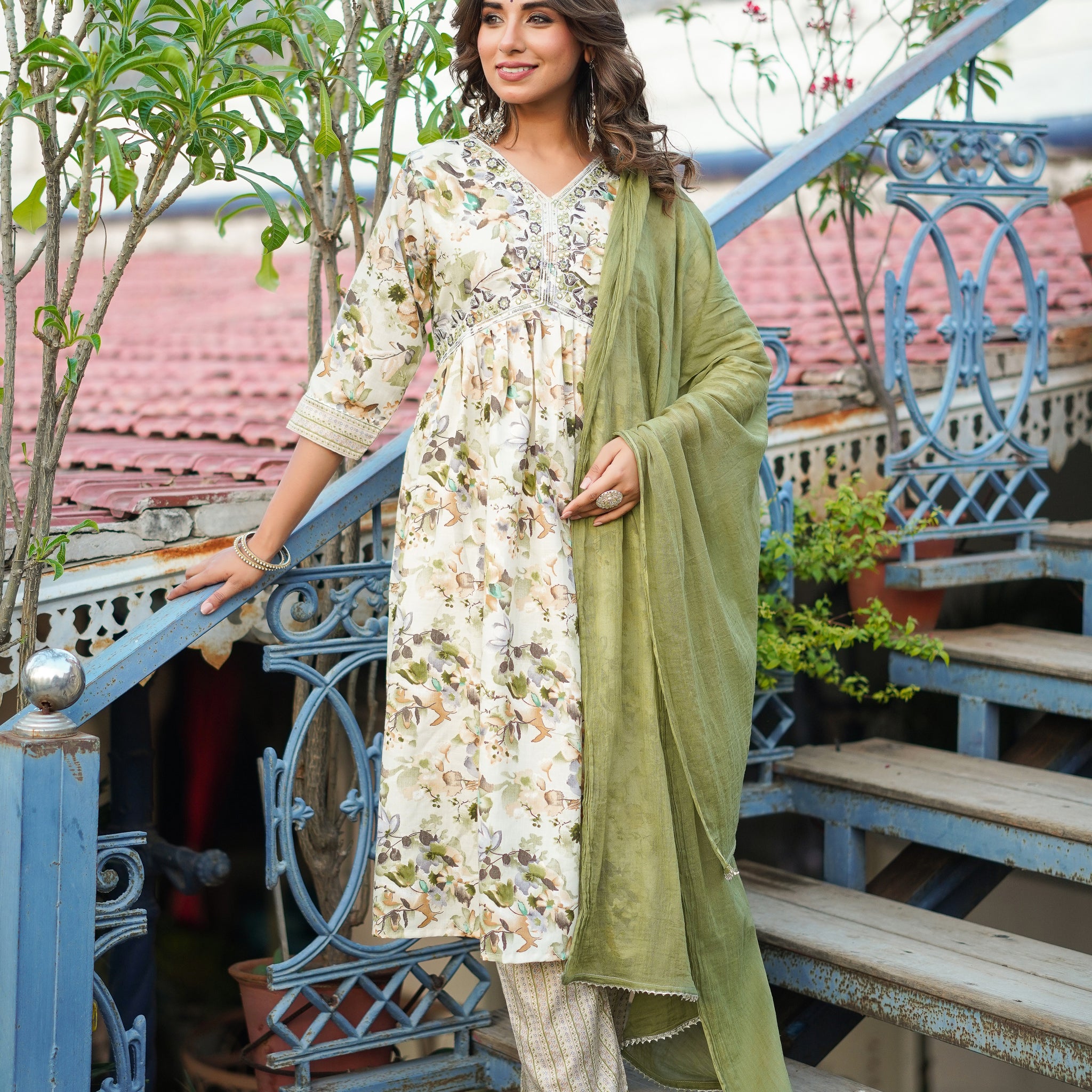 Printed Rayon Kurta and Pant Set with Dupatta