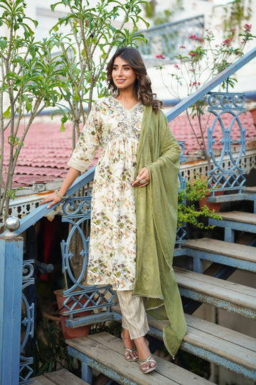 Printed Rayon Kurta and Pant Set with Dupatta
