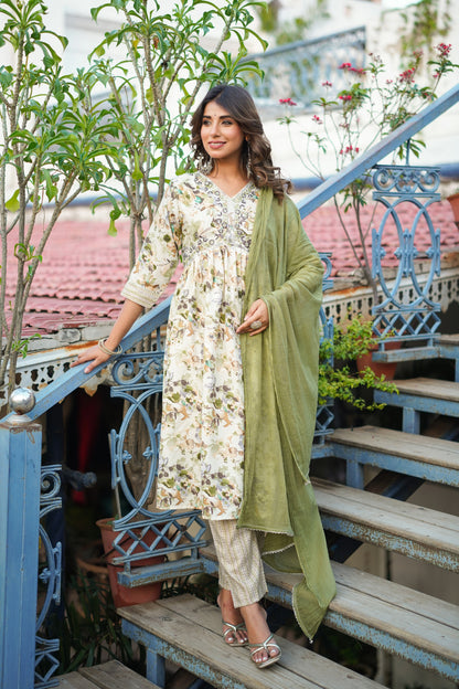 Printed Rayon Kurta and Pant Set with Dupatta
