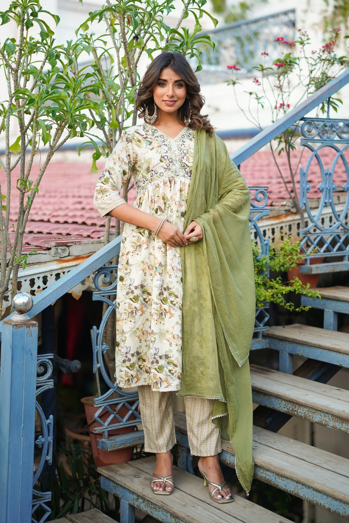 Printed Rayon Kurta and Pant Set with Dupatta