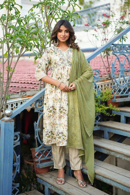 Printed Rayon Kurta and Pant Set with Dupatta