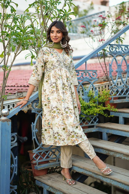 Printed Rayon Kurta and Pant Set with Dupatta