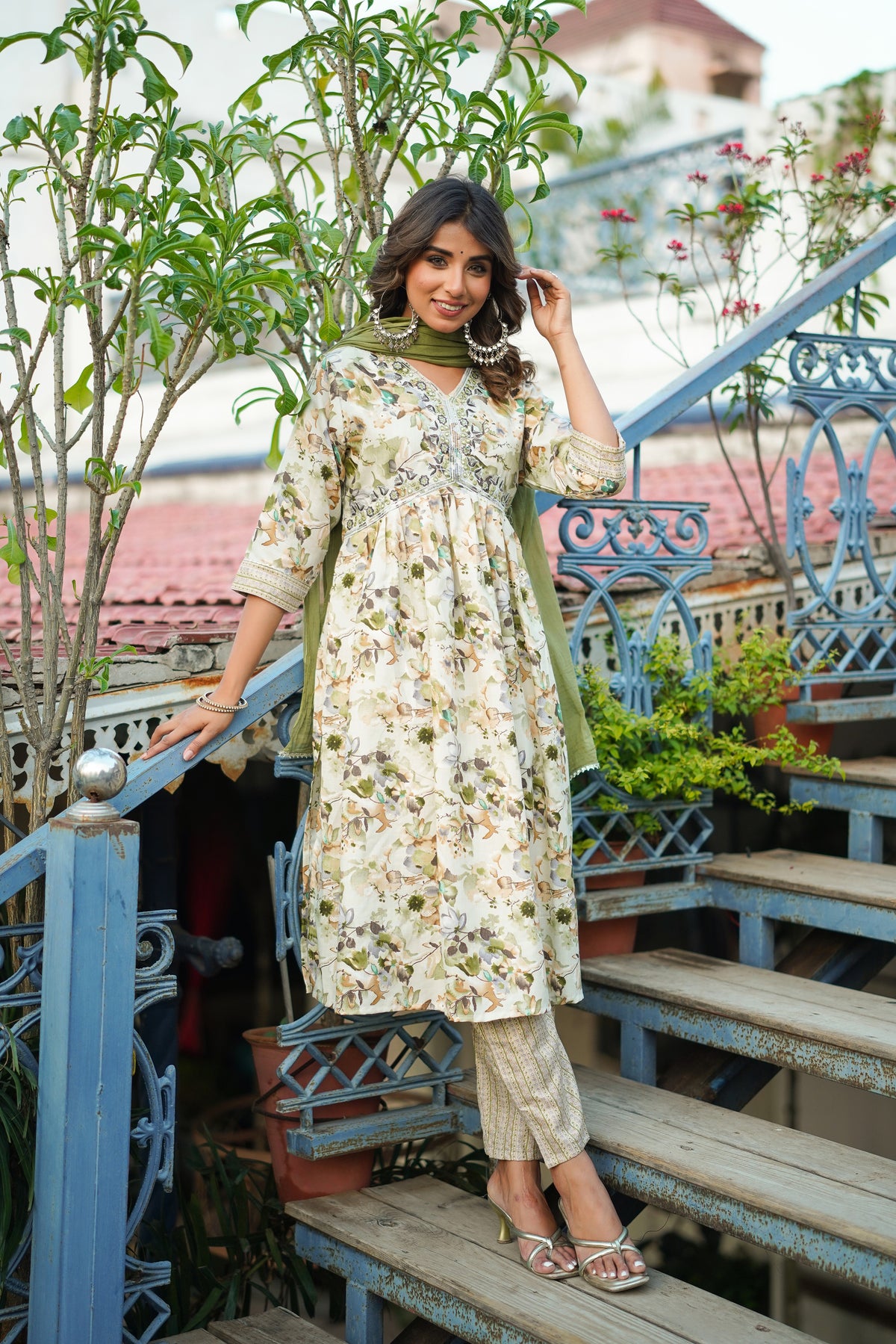 Printed Rayon Kurta and Pant Set with Dupatta