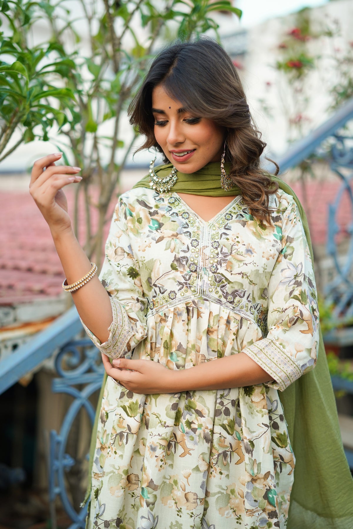 Printed Rayon Kurta and Pant Set with Dupatta