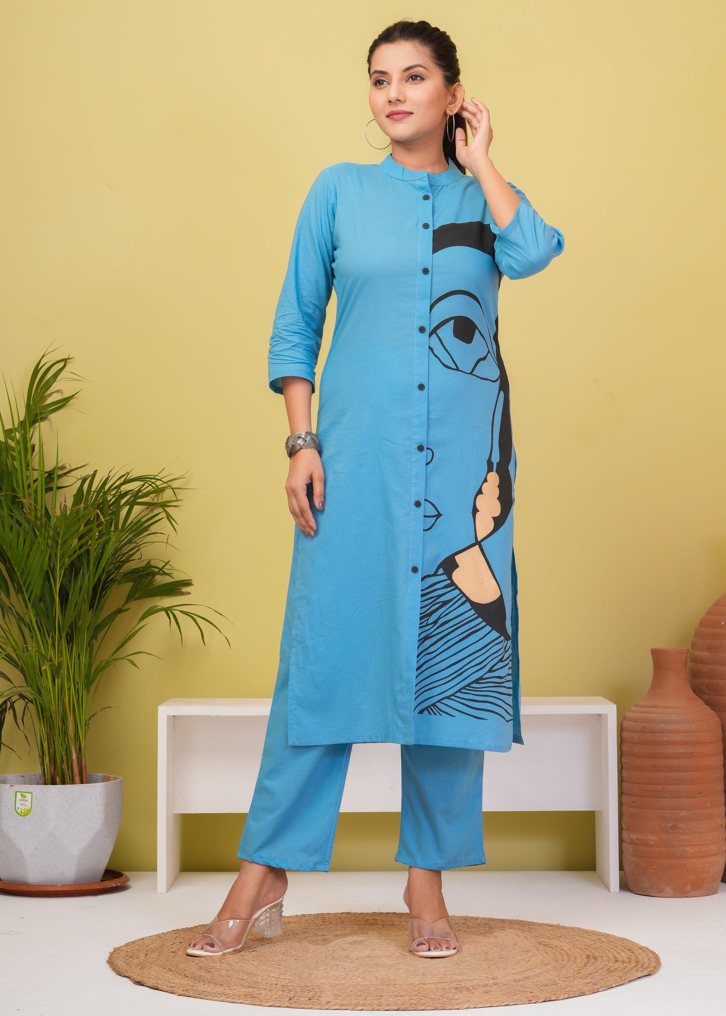 Silk Blue Printed Cotton Co-Ord Set