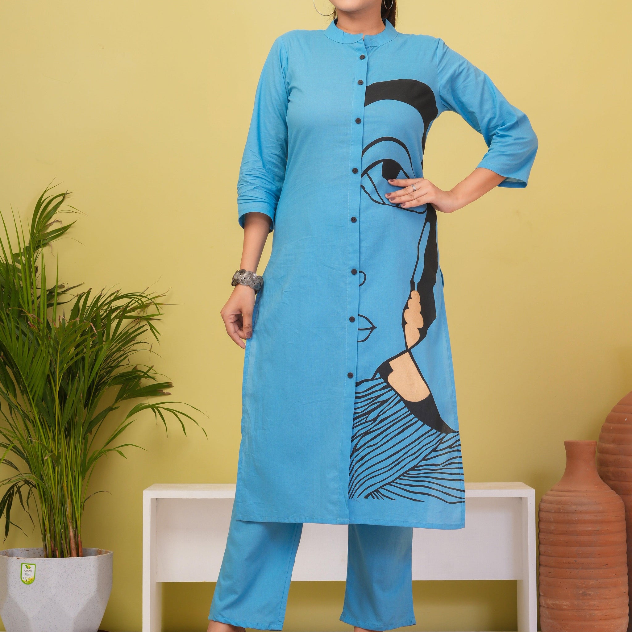 Silk Blue Printed Cotton Co-Ord Set