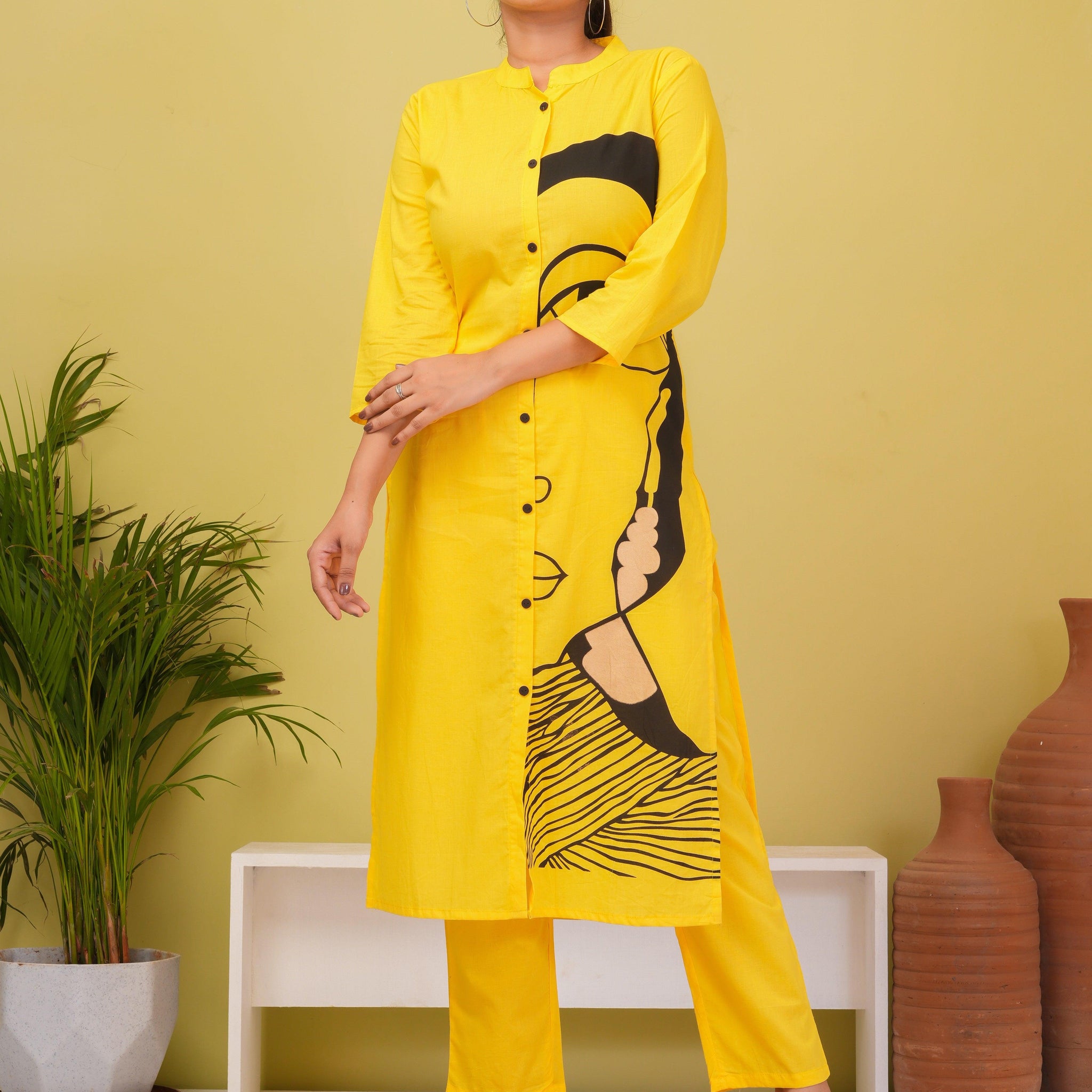 Yellow Printed Cotton Co-Ord Set