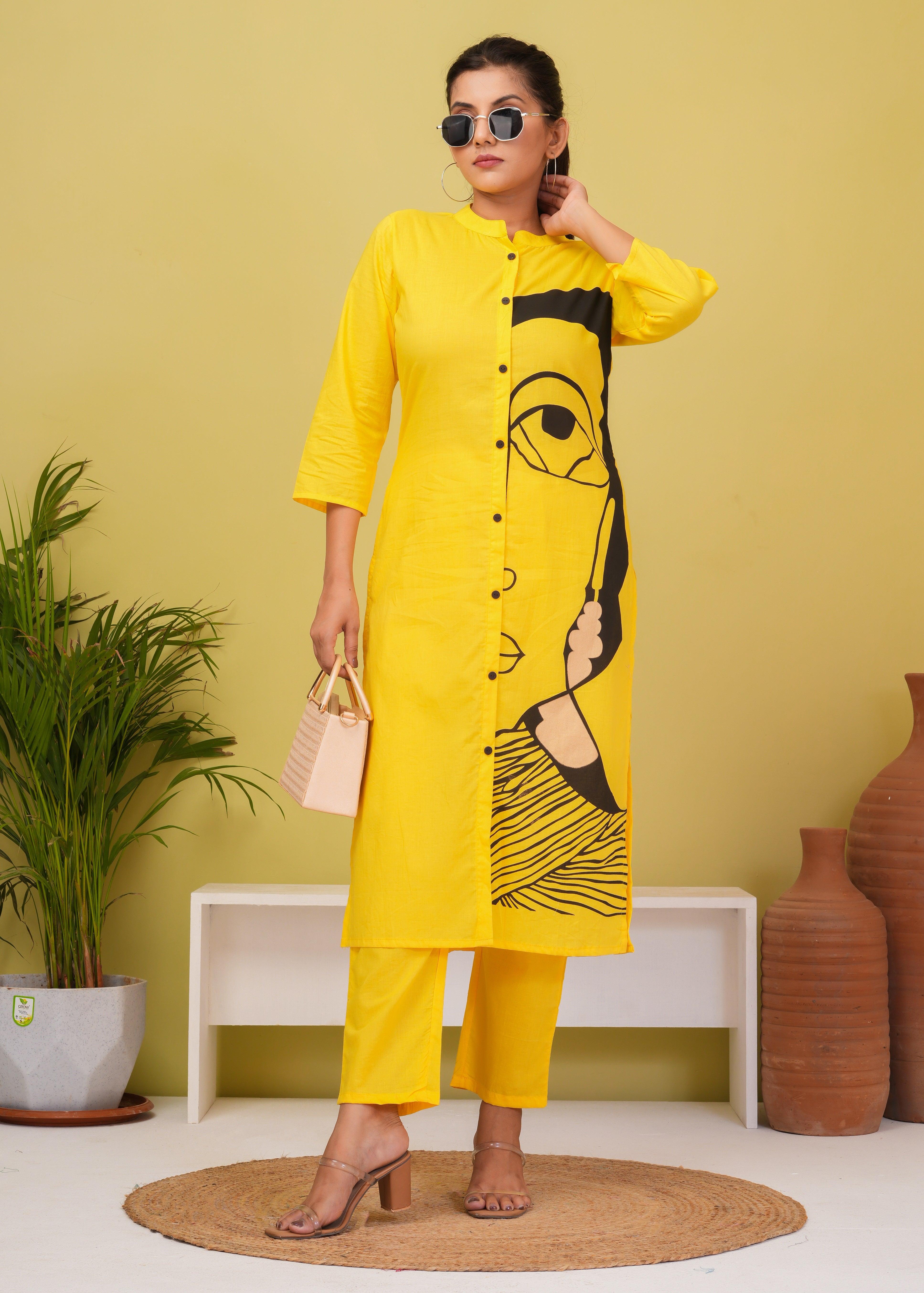 Yellow Printed Cotton Co-Ord Set
