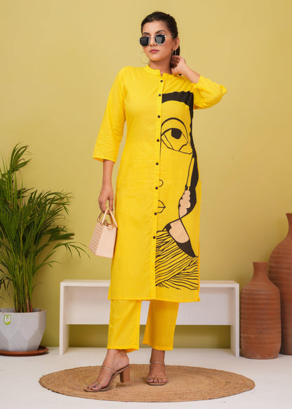 Yellow Printed Cotton Co-Ord Set