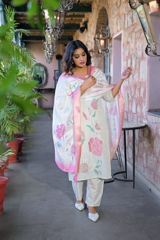 Off White Embroidered Rangila Silk Kurta and Pant Set with Dupatta