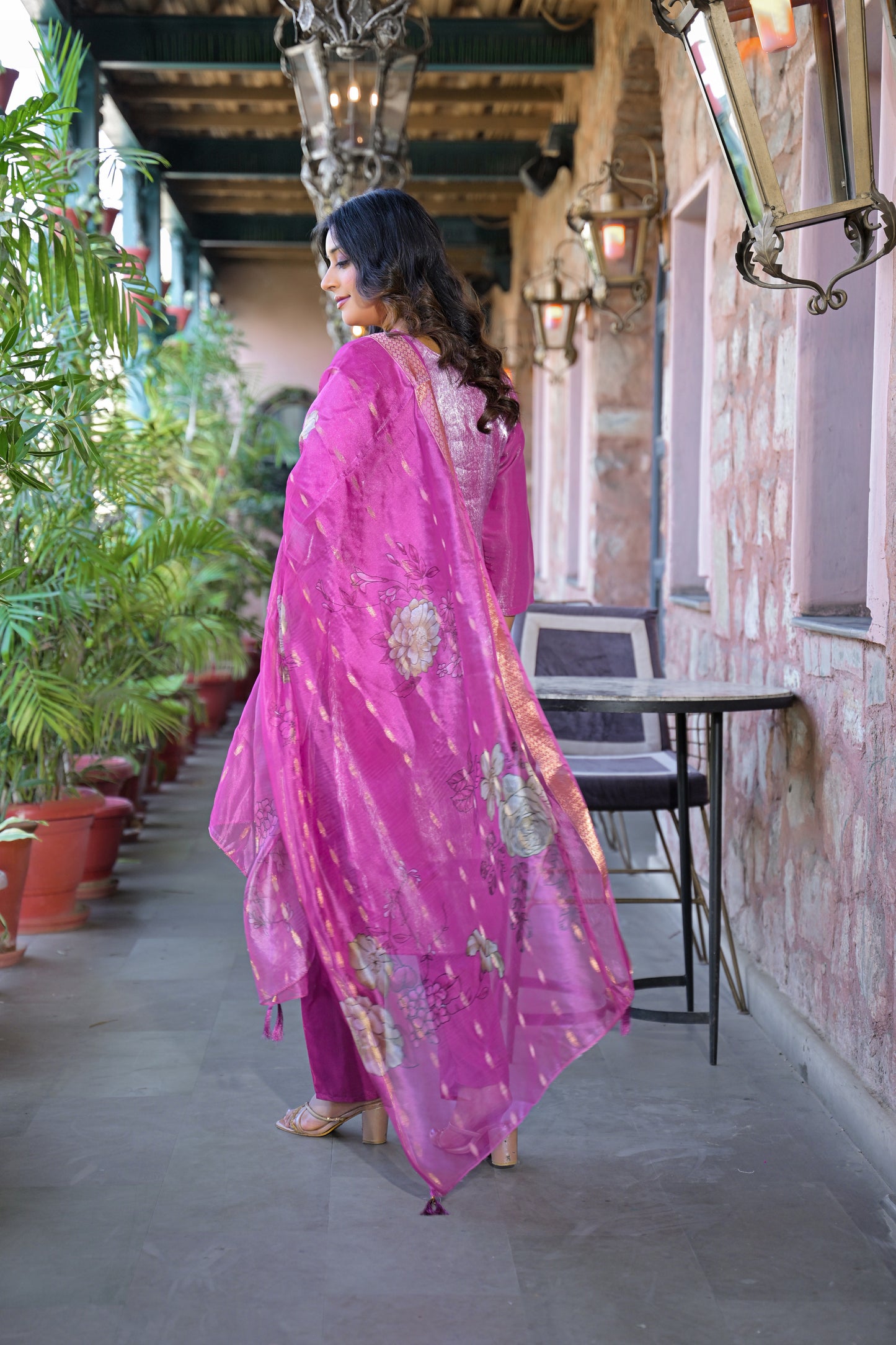 Orchid Embroidered Glass Silk Kurta and Pant Set with Dupatta