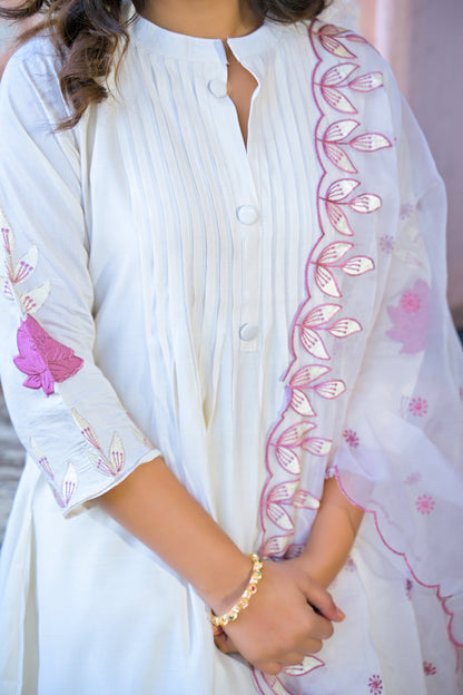 White Embroidered Roman Silk Suit Set