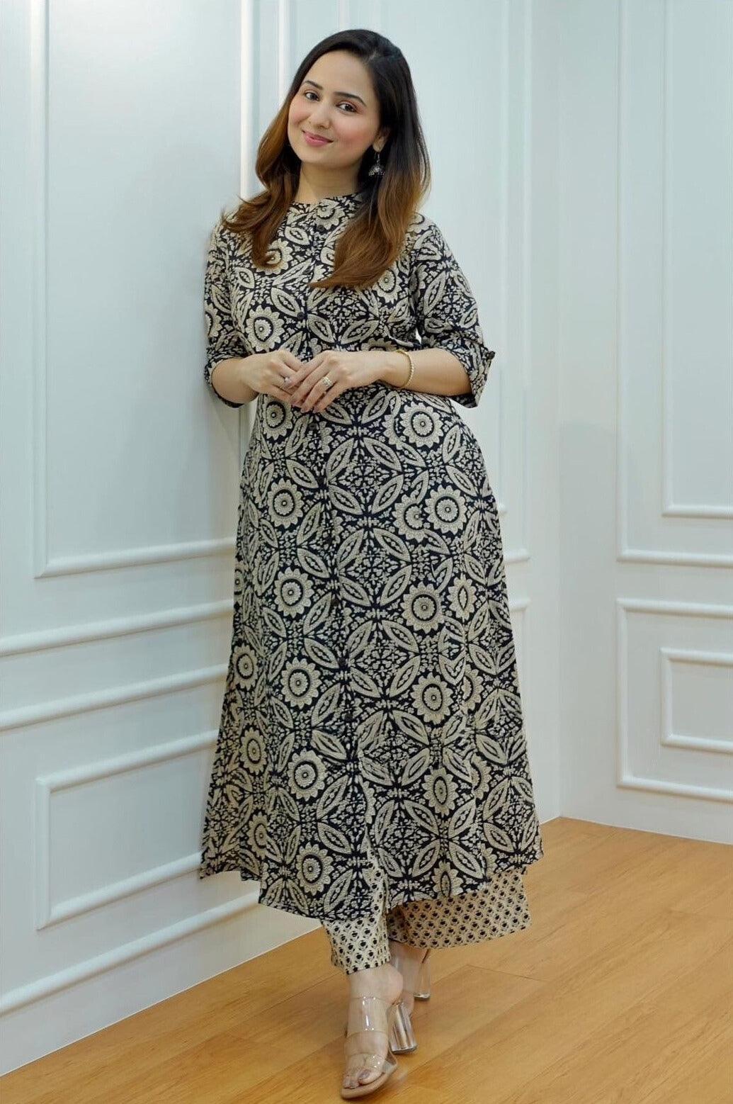 Ethnic Motifs Printed Black Grey Co-Ord Set