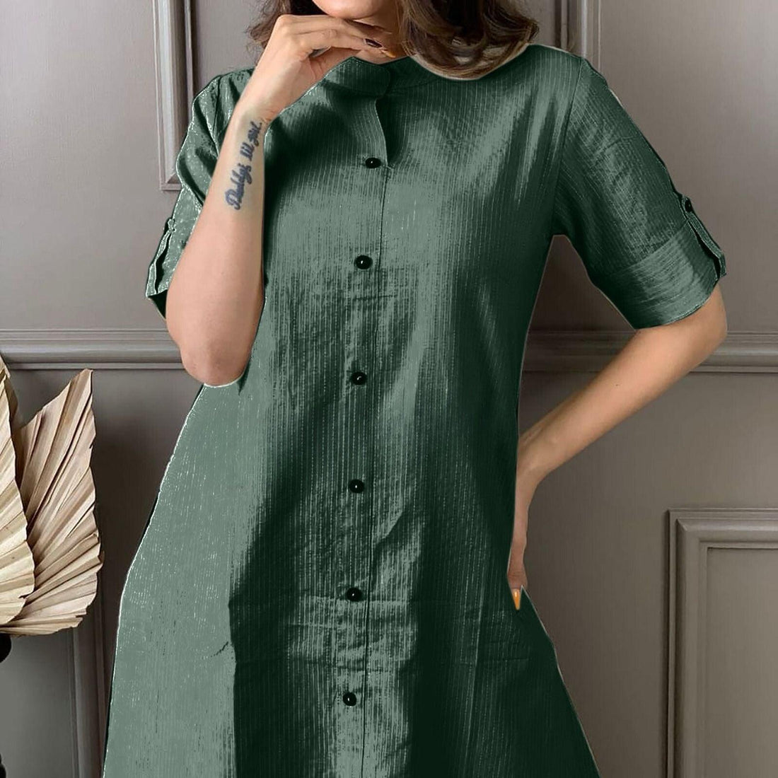 Bottle Green Katha Cotton Kurta and Palazzo Set