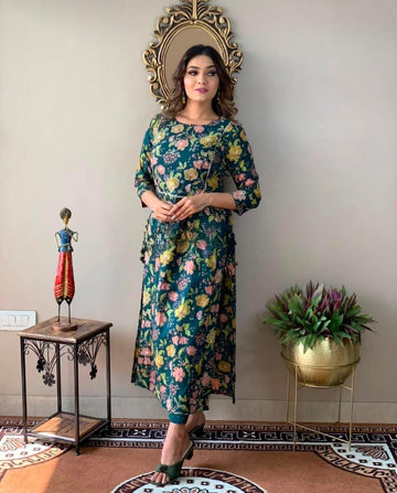 Floral Printed Rayon Kurta and Pant Set