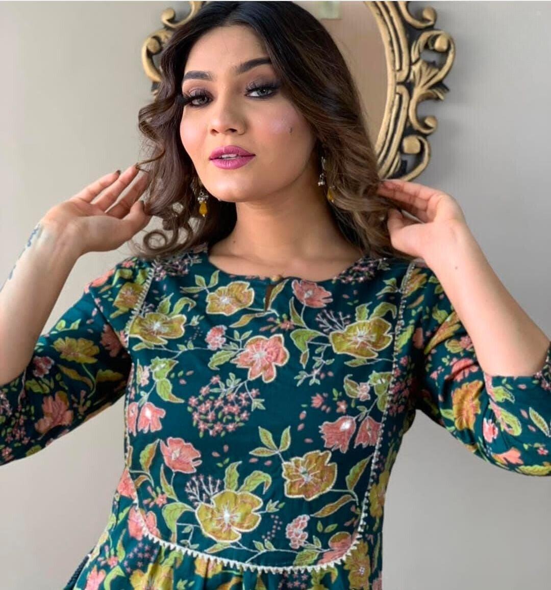 Floral Printed Rayon Kurta and Pant Set