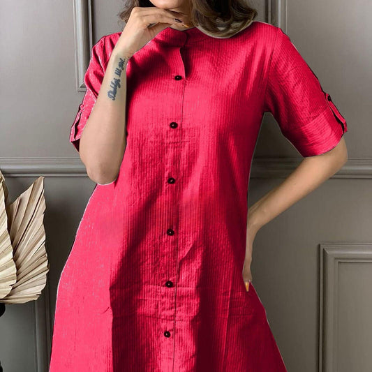 Red Katha Cotton Kurta and Palazzo Set