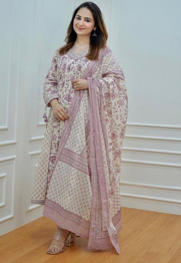 Floral Printed Embroidered Kurta and Pant Set with Dupatta