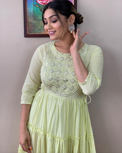 Stylish Embroidered Cotton Lurex Anarkali Gown