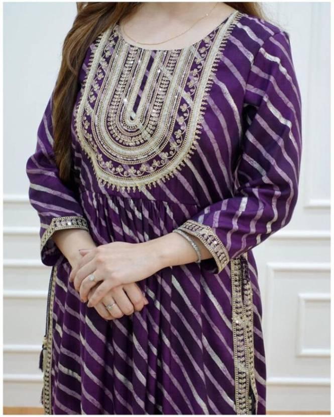 Embroidered Leheriya Printed Kurta and Pant Set