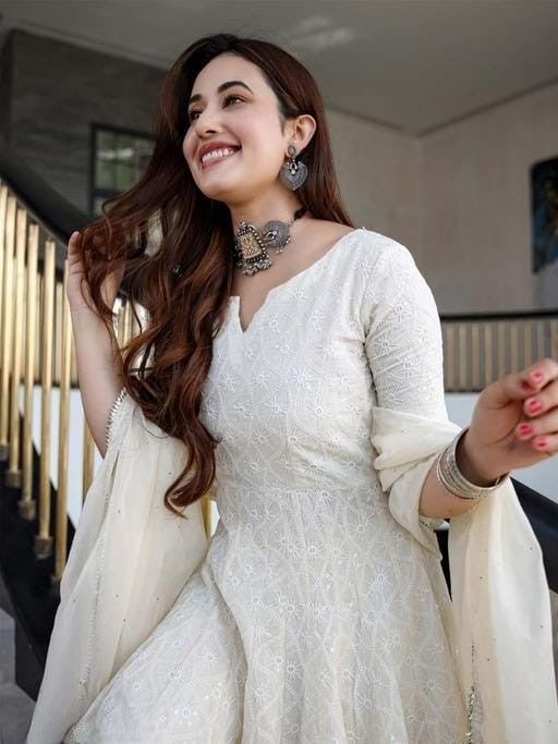 Chikankari Cotton Off White Anarkali Kurta with Dupatta