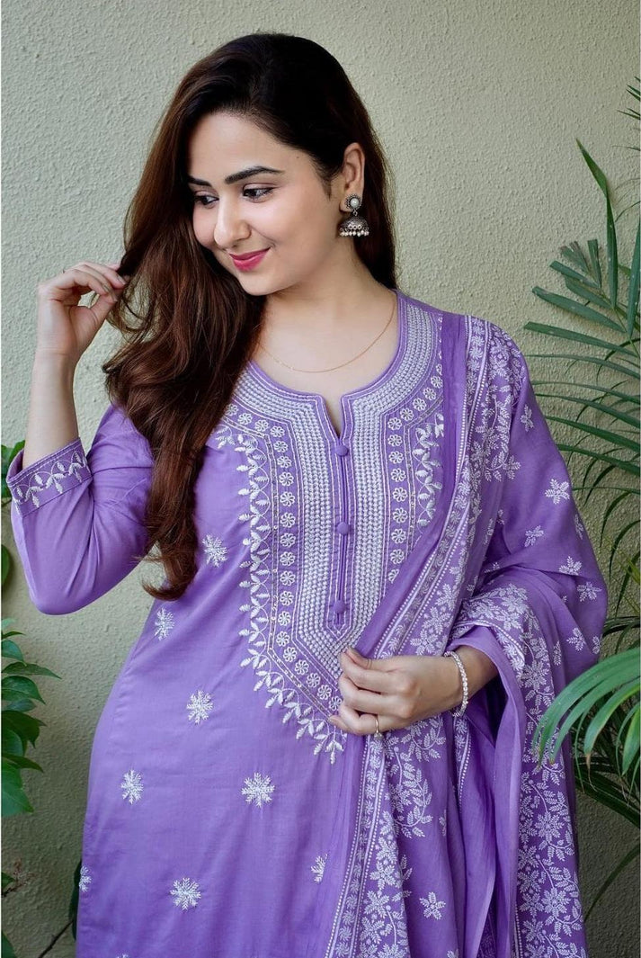 Purple Peplum Style Embroidered Festive Pant Style Suit