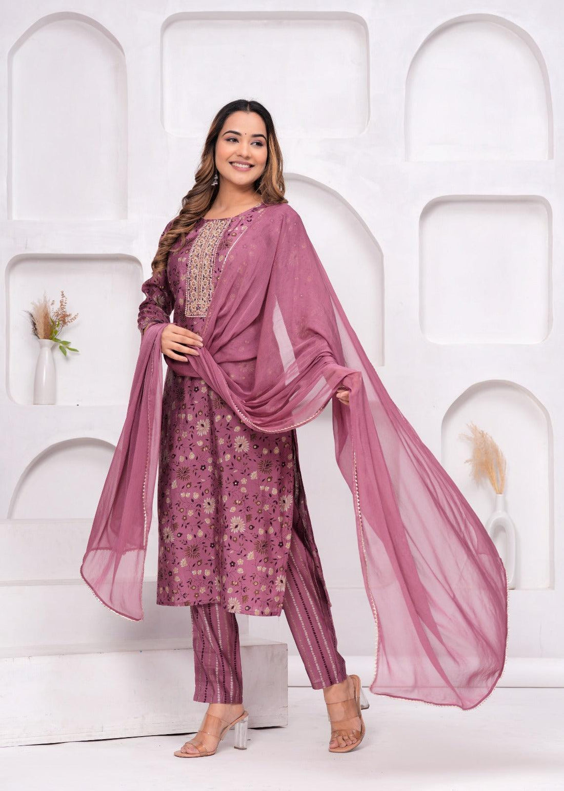 Tulip Pink Muslin Kurta and Pant Set with Georgette Dupatta