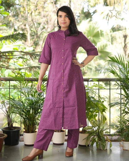 Wine Katha Cotton Kurta and Palazzo Set