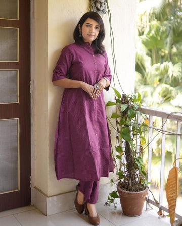 Wine Katha Cotton Kurta and Palazzo Set