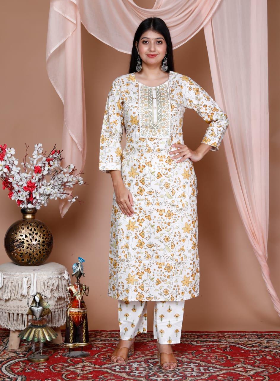 Printed Cotton Kurta and Pant Set with Mulmul Dupatta