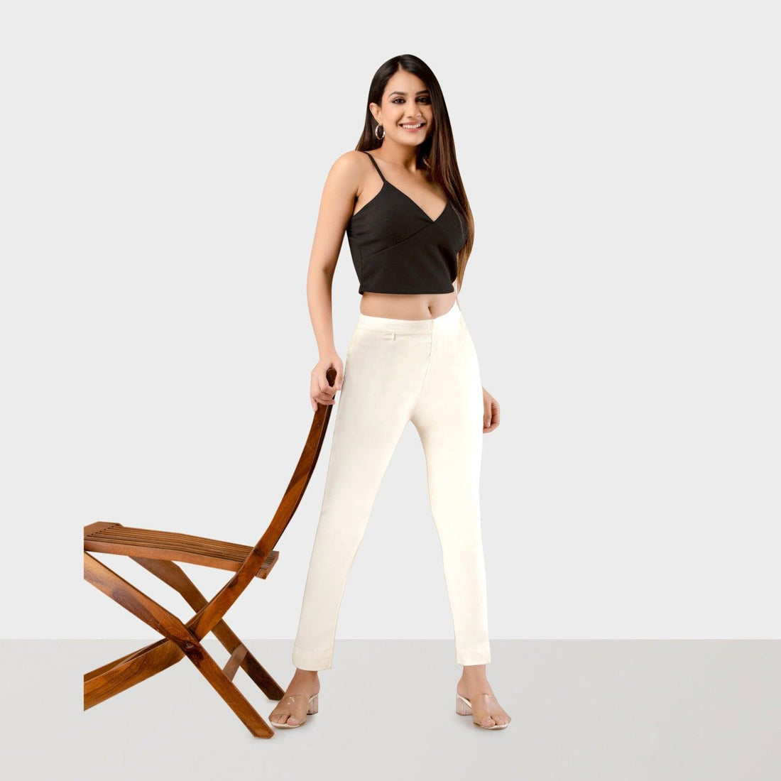 Off White Stretchable Cotton Pant