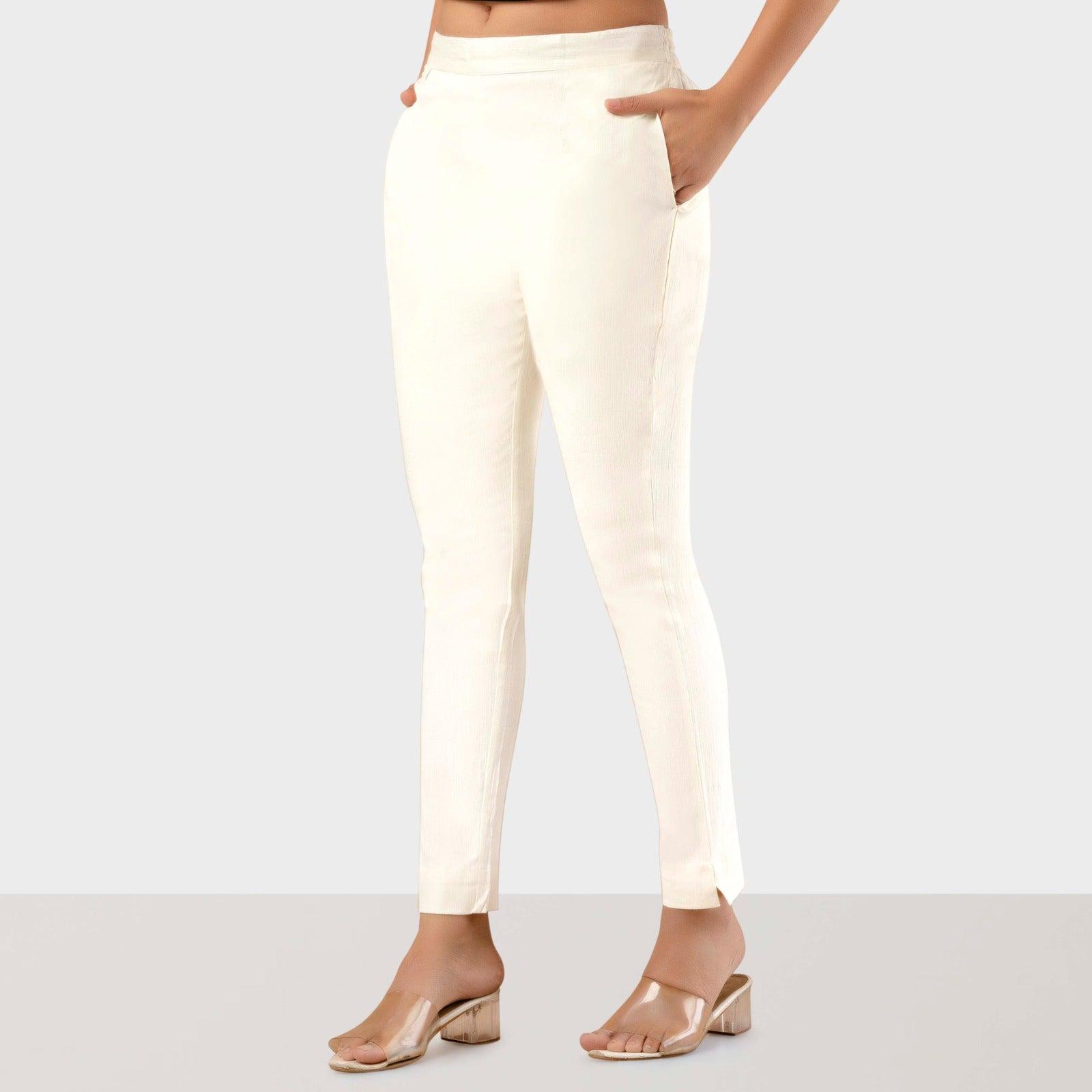 Off White Stretchable Cotton Pant