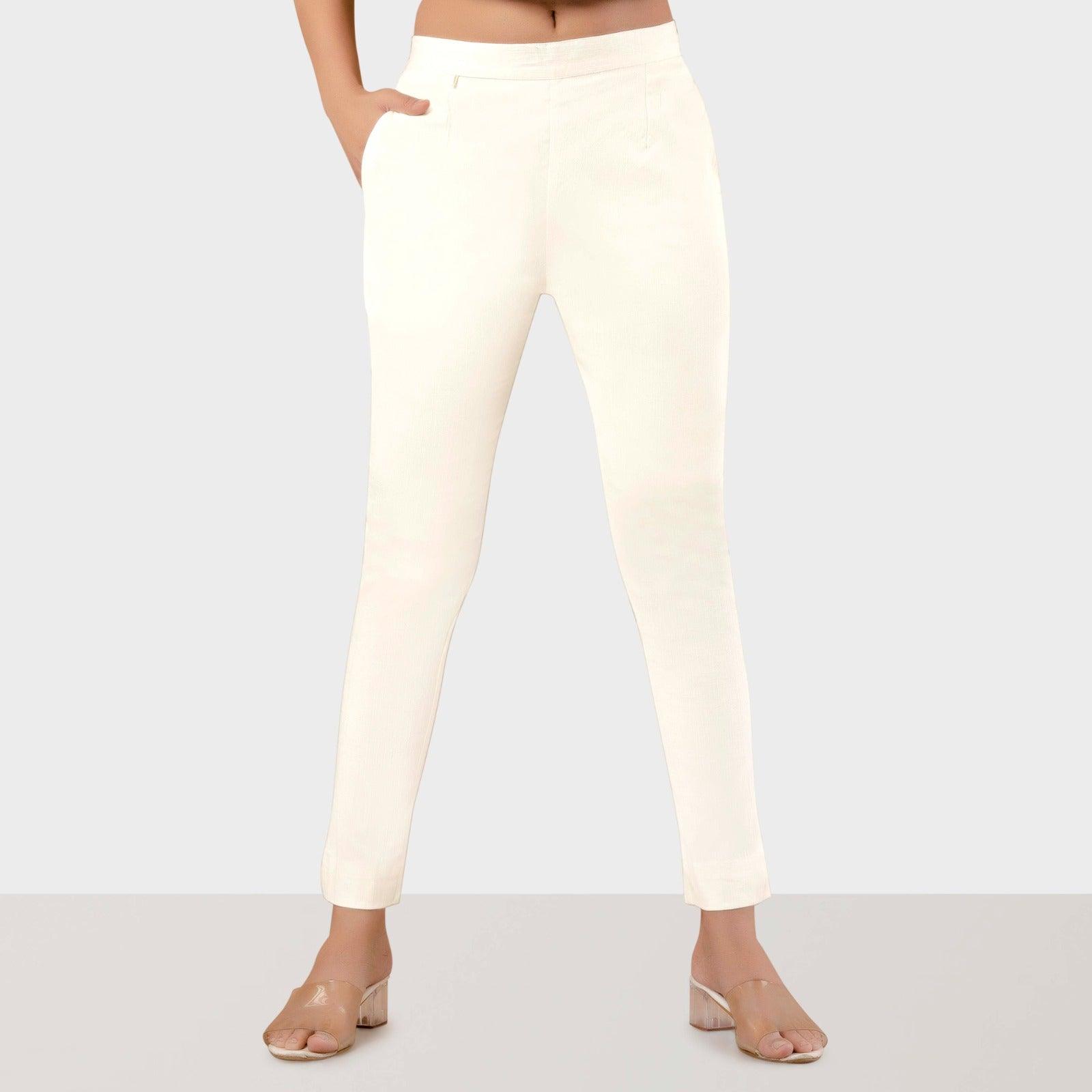 Off White Stretchable Cotton Pant