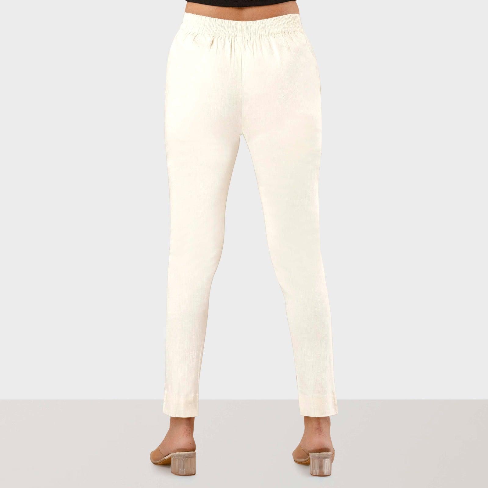 Off White Stretchable Cotton Pant