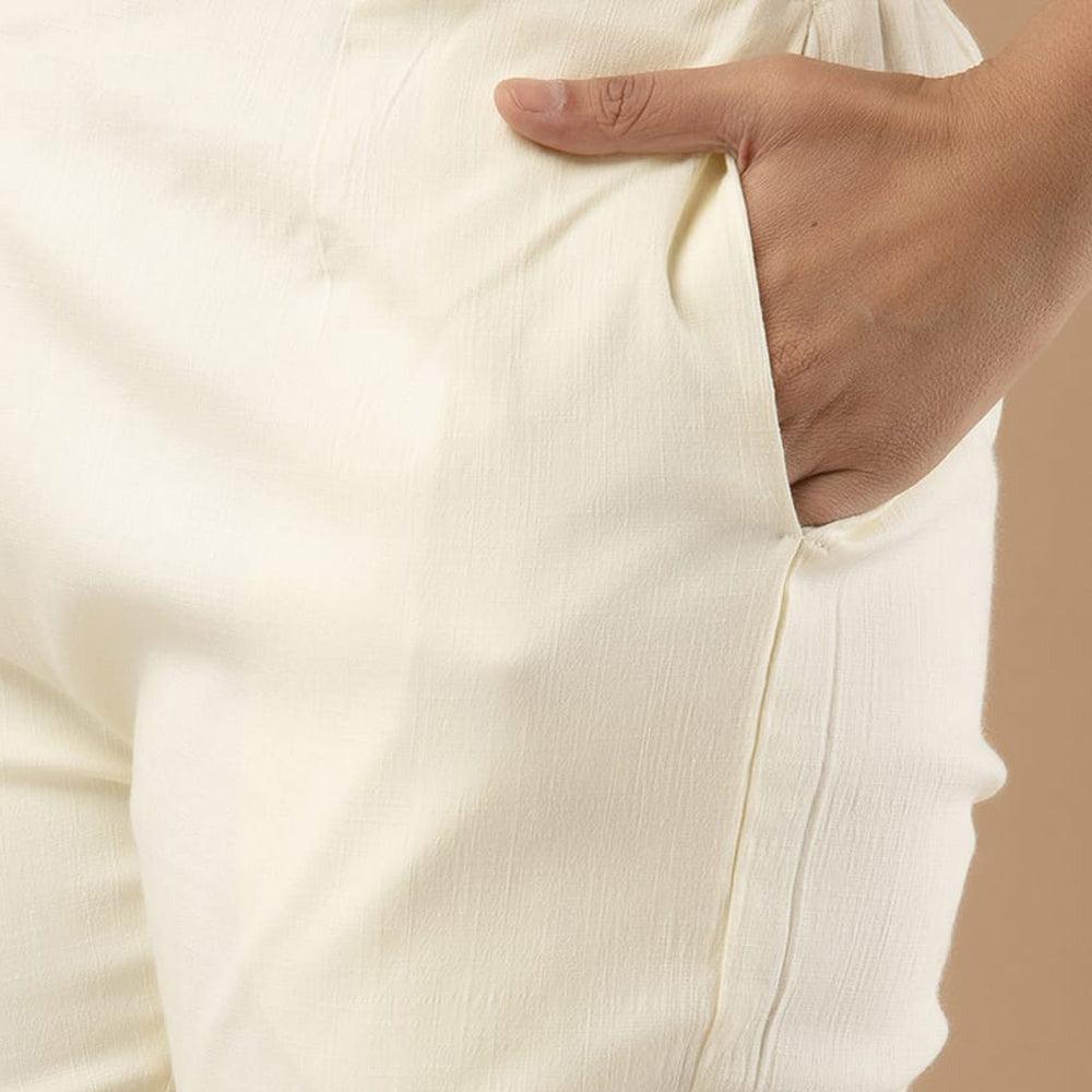 Off White Stretchable Cotton Pant