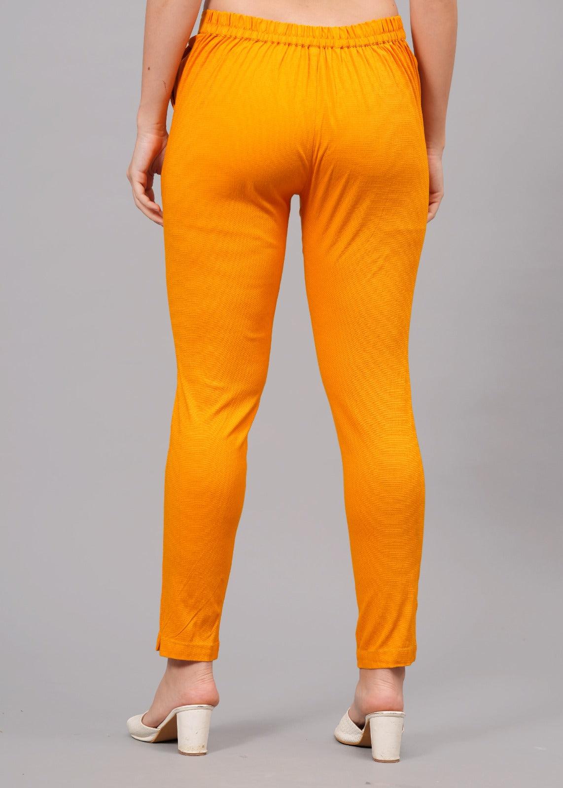 Orange Stretchable Cotton Pant