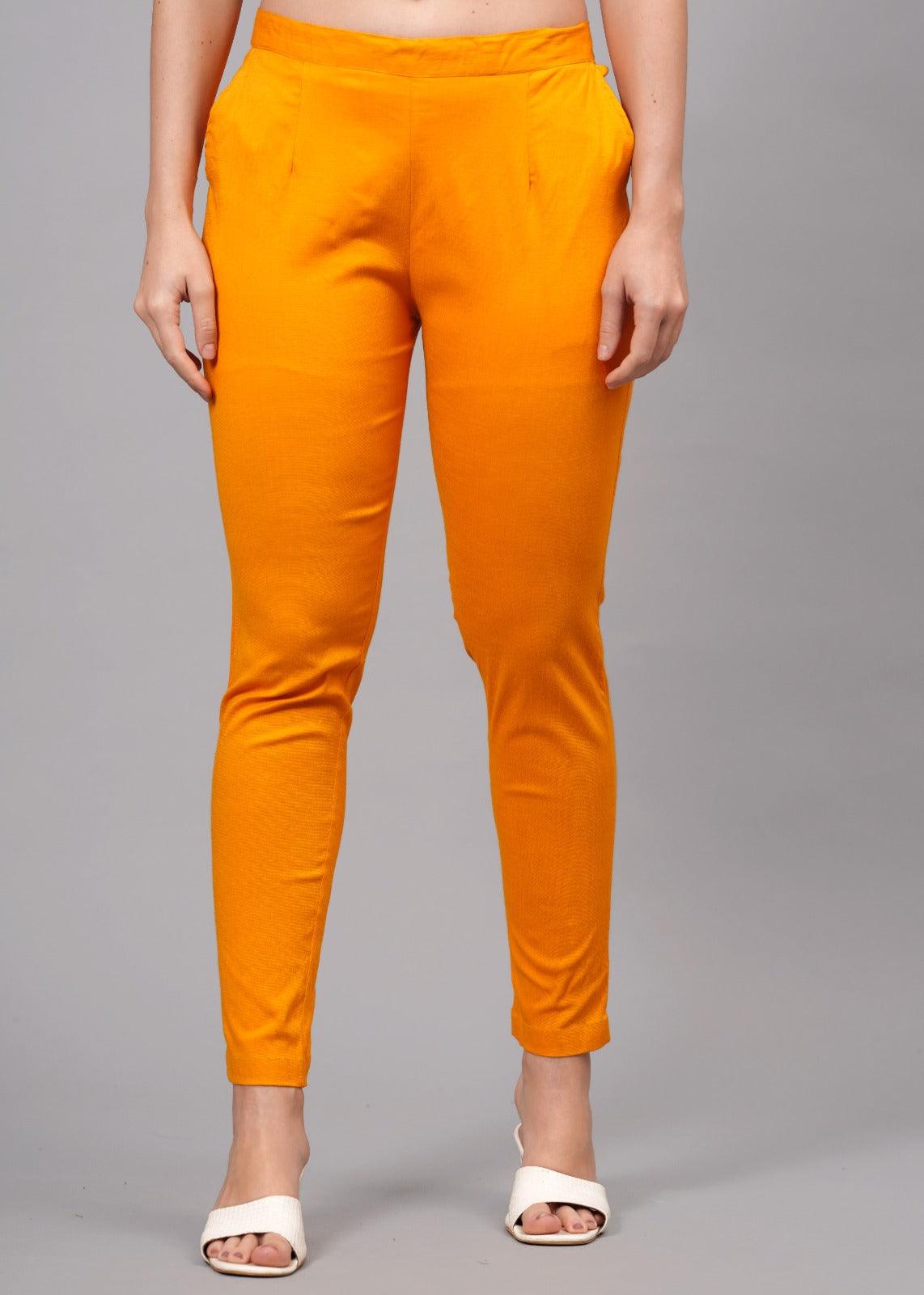 Orange Stretchable Cotton Pant