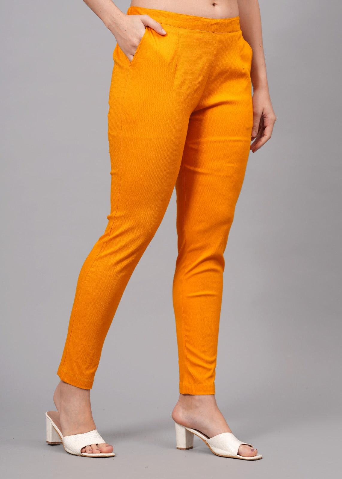 Orange Stretchable Cotton Pant