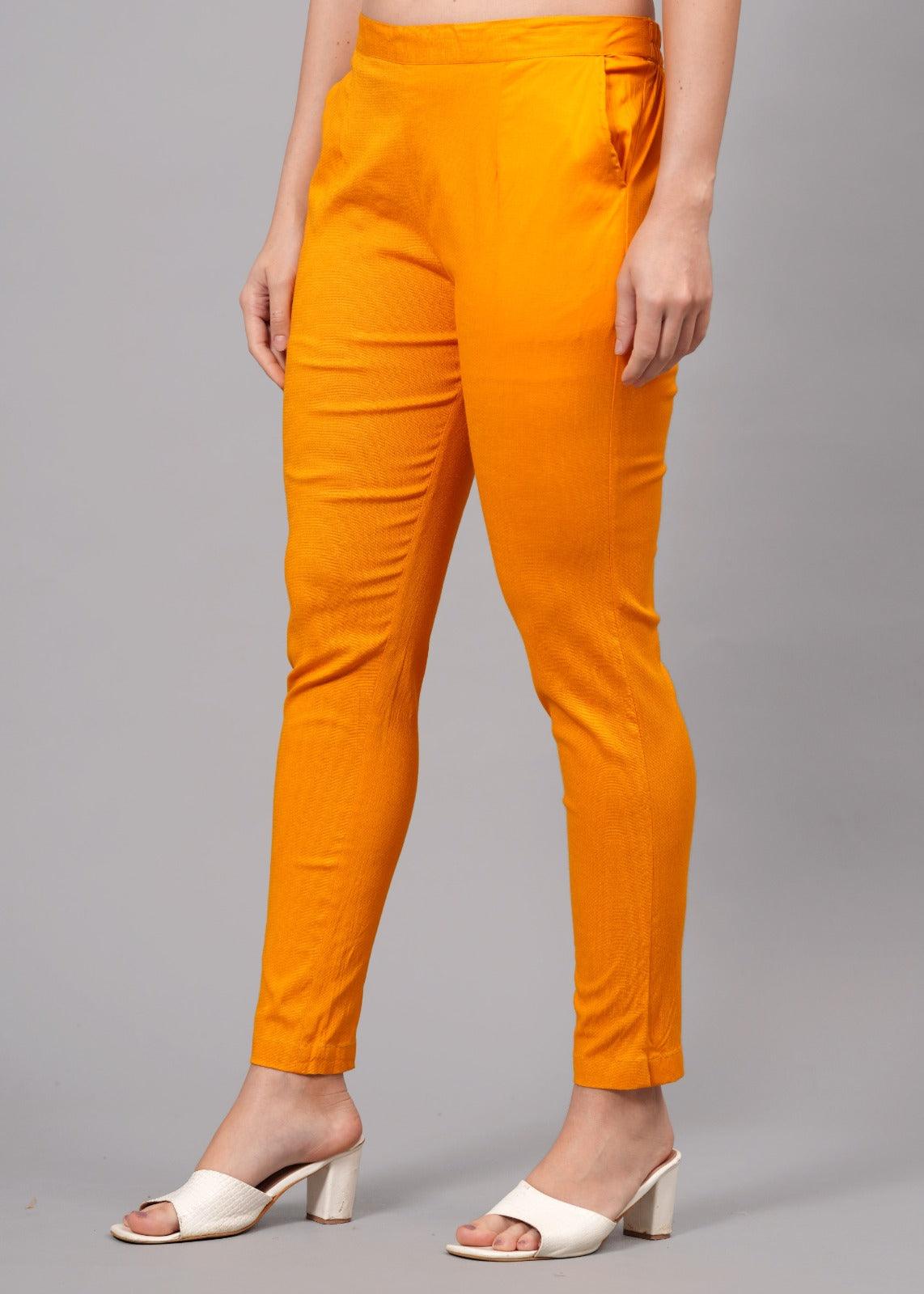 Orange Stretchable Cotton Pant