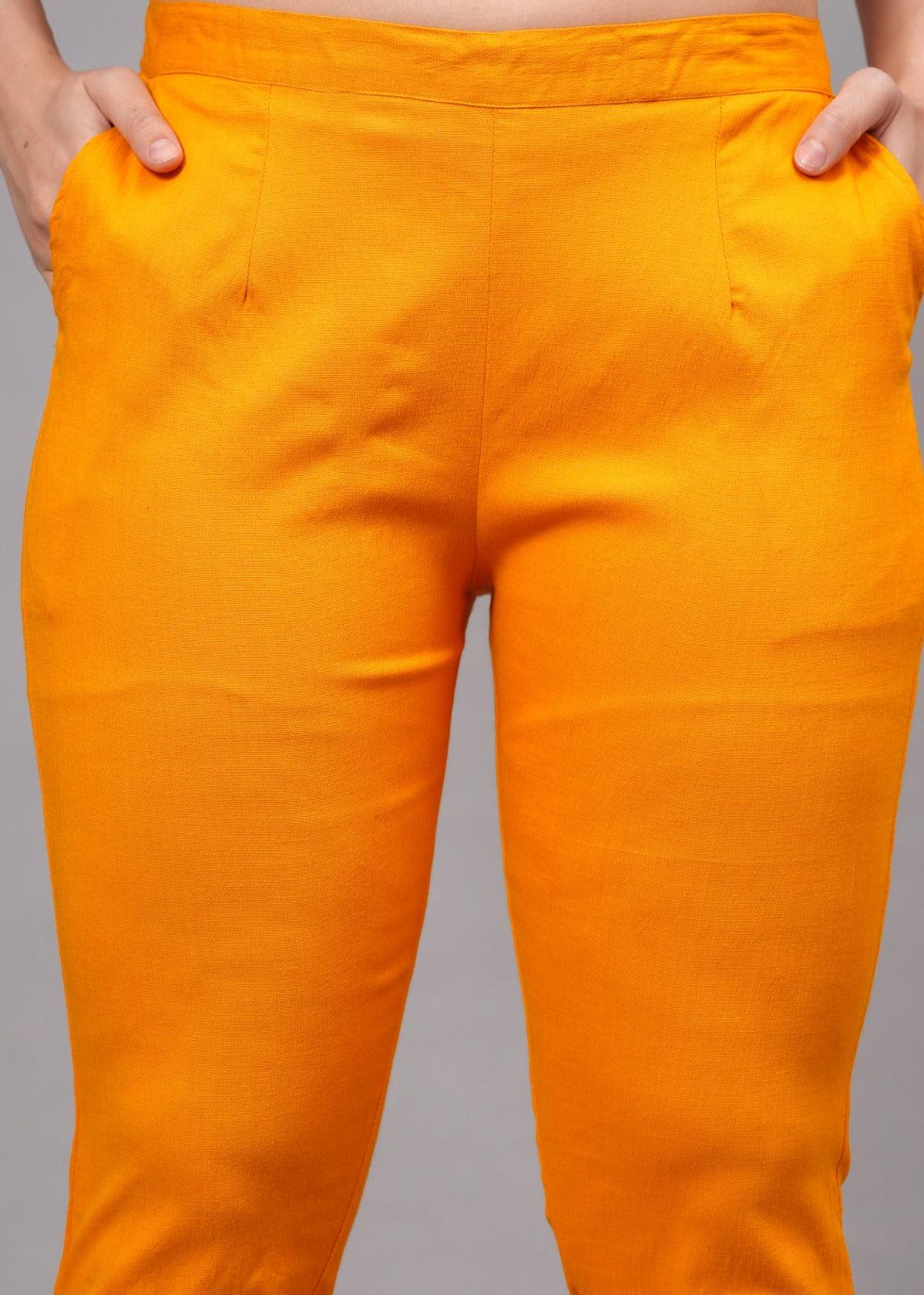 Orange Stretchable Cotton Pant
