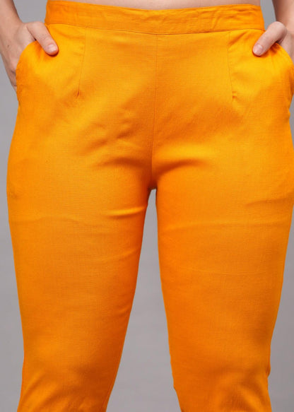Orange Stretchable Cotton Pant