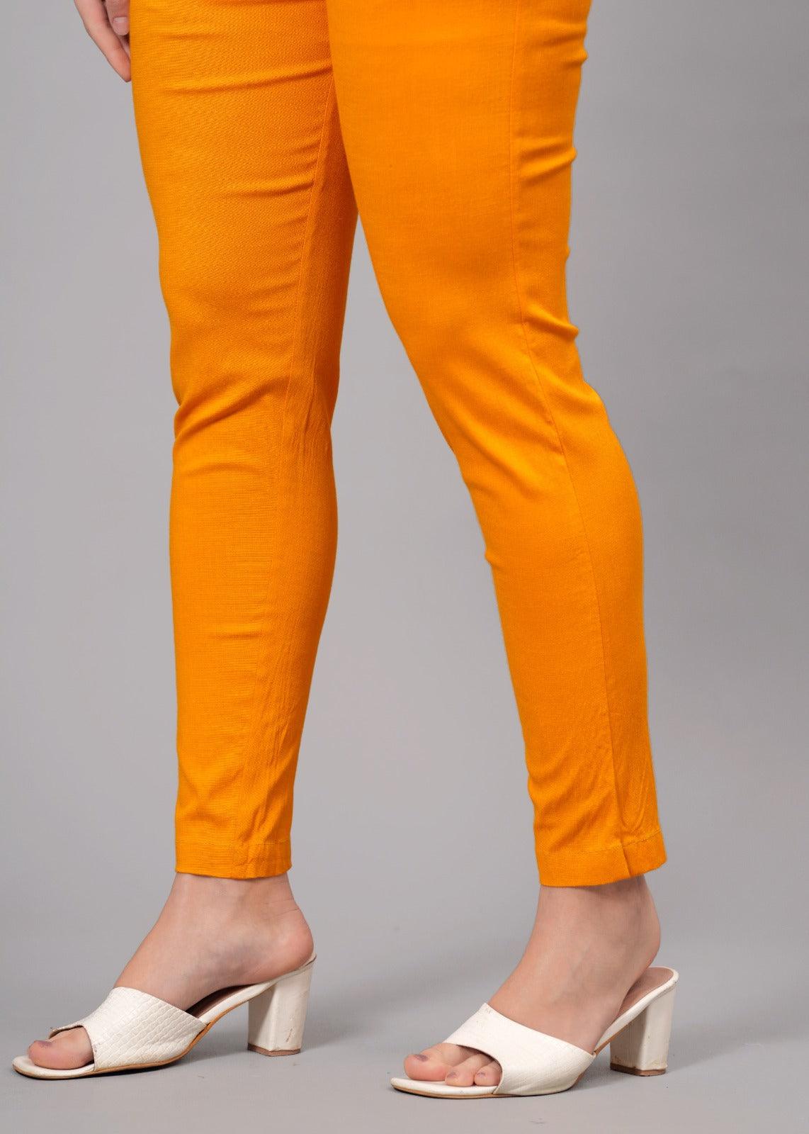 Orange Stretchable Cotton Pant