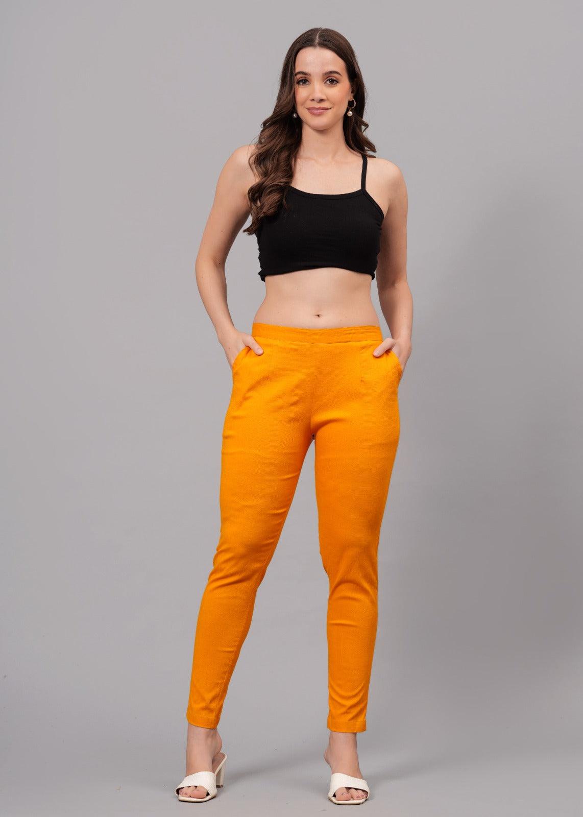 Orange Stretchable Cotton Pant