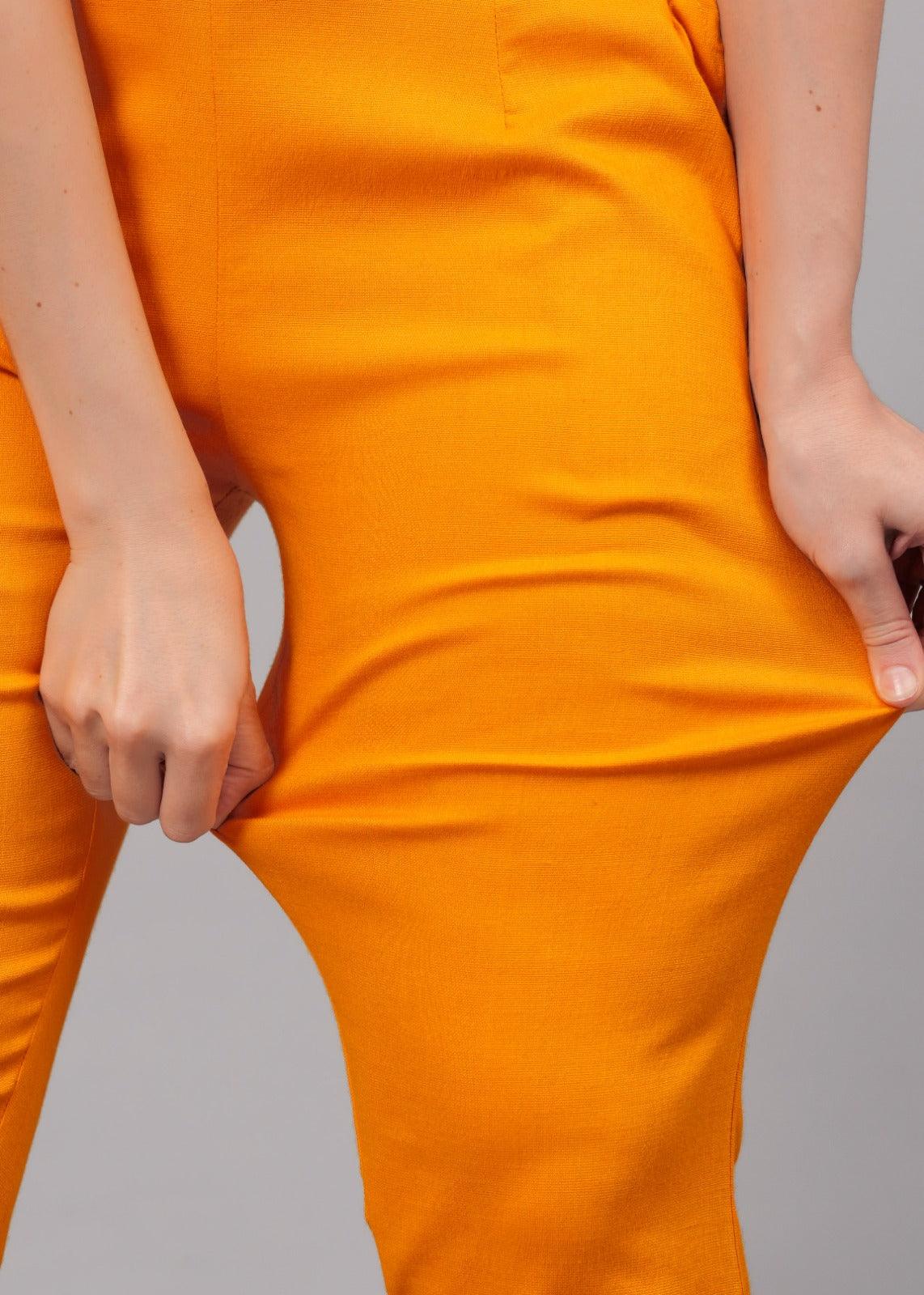 Orange Stretchable Cotton Pant