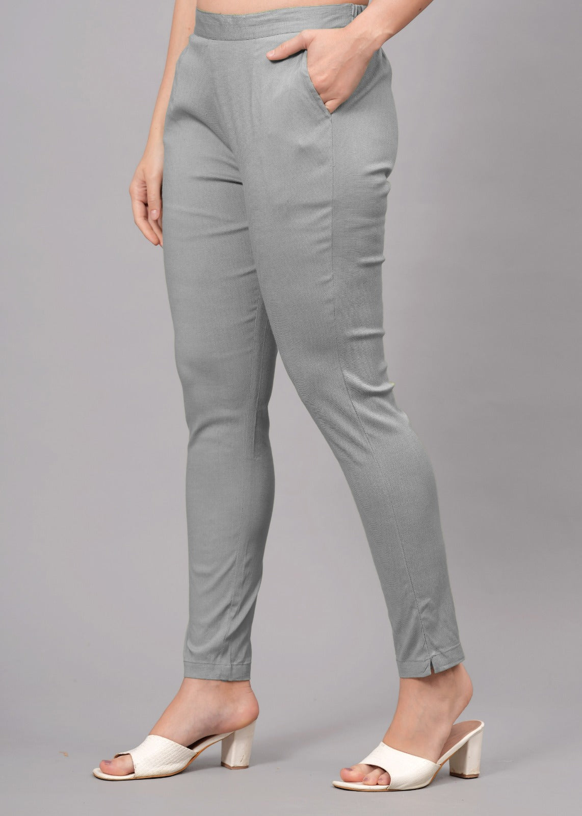 Grey Stretchable Cotton Pant
