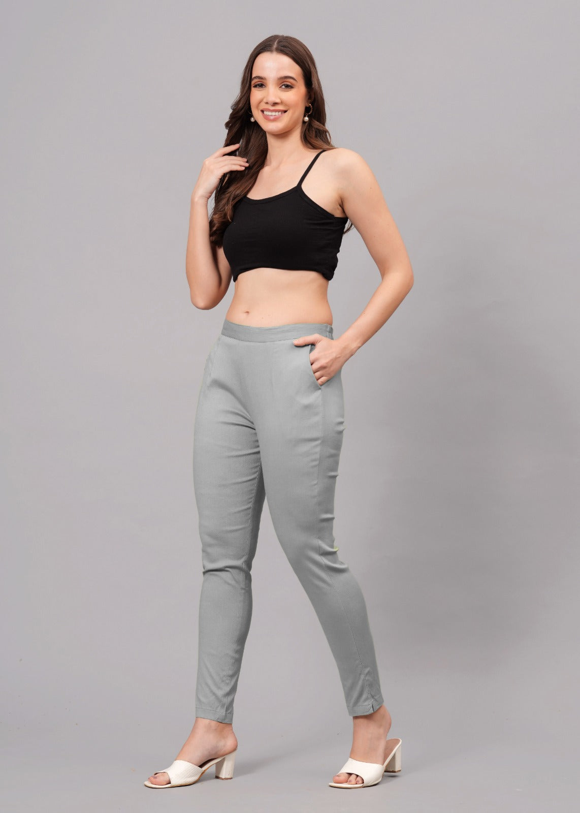 Grey Stretchable Cotton Pant