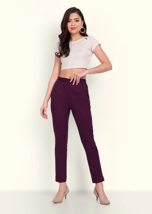 Wine Berry Stretchable Cotton Pant