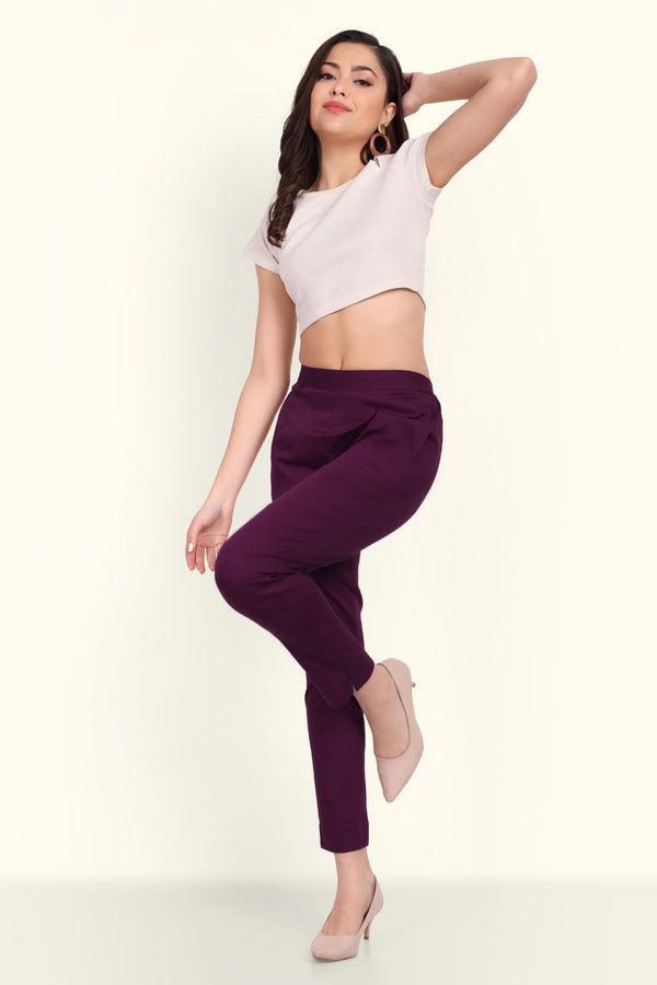 Wine Berry Stretchable Cotton Pant