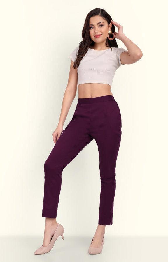 Wine Berry Stretchable Cotton Pant